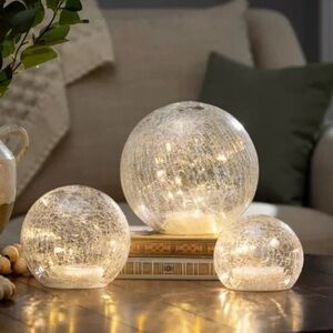 LED Glass Spheres Towers Silver, Set of 3, Assorted Design